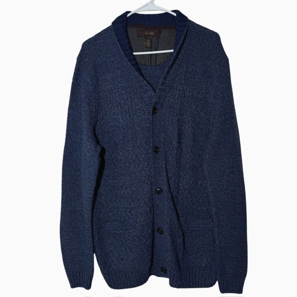 Tasso Elba Men LARGE Wool Blend Cardigan Sweater Shawl Collar Blue Academia